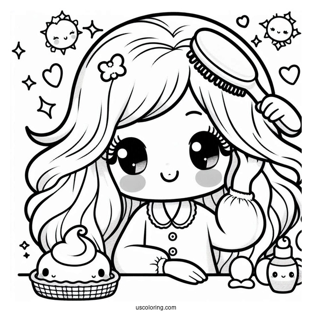 Kawaii Precious Moments Coloring Page Of Girl Brushing Hair