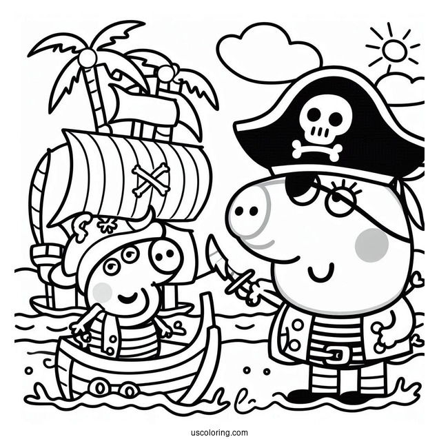 Peppa Pig Playing Pirates With Friend Coloring Page