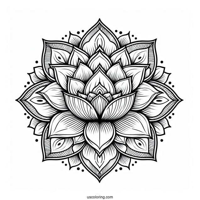 Blossoming Lotus Flower Mandala Coloring Page