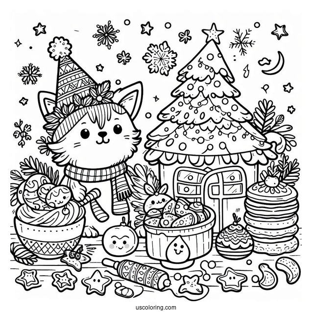 Christmas Coloring Pages For Adults Of Cartoon Animals Baking Christmas Cookies