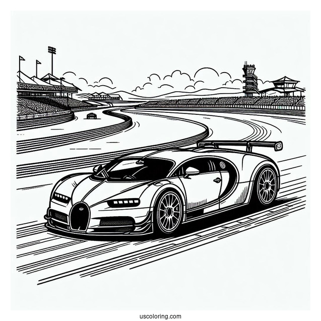 Bugatti Coloring Page Bolide On Race Track