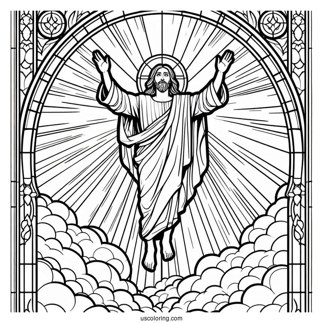 Jesus Coloring Page Ascending To Heaven Stained Glass
