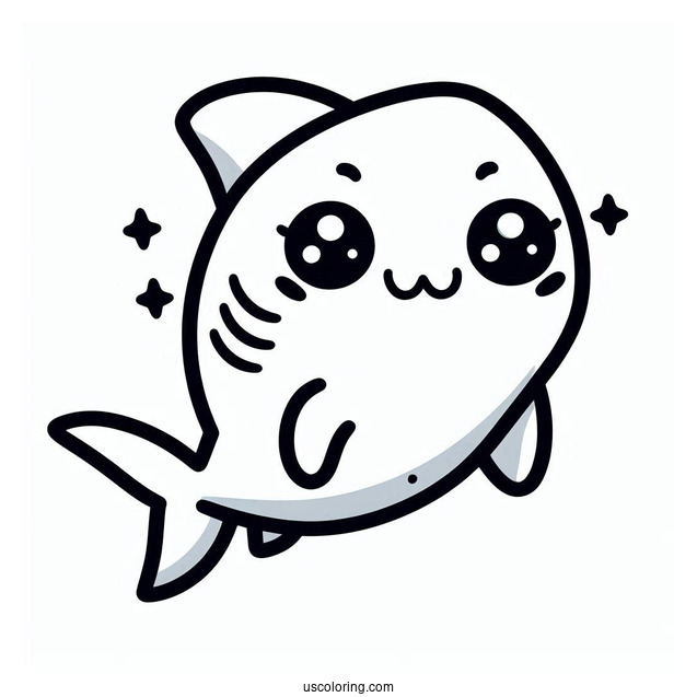 Kawaii Shark Coloring Page For Preschoolers