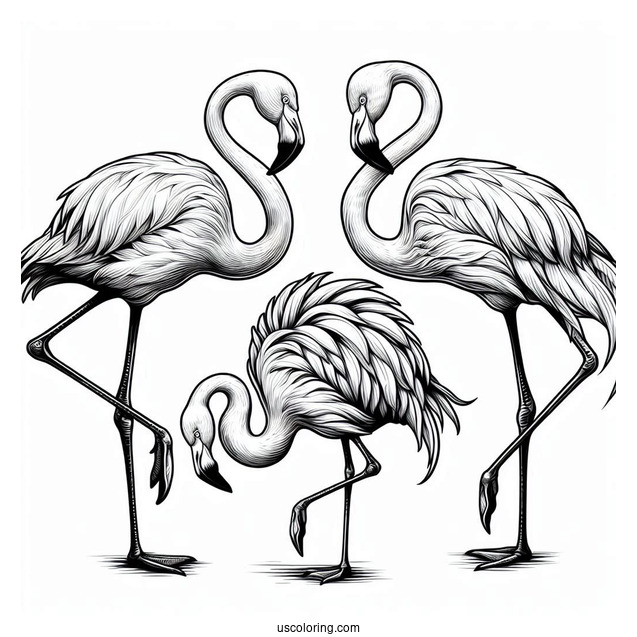 Three Realistic Looking Flamingos