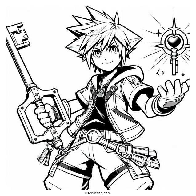 Super Smash Bros Coloring Page Of Sora Holding Keyblade