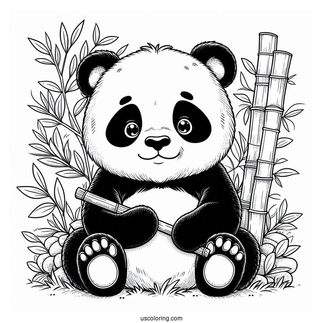 Giant Panda Sitting And Eating Bamboo