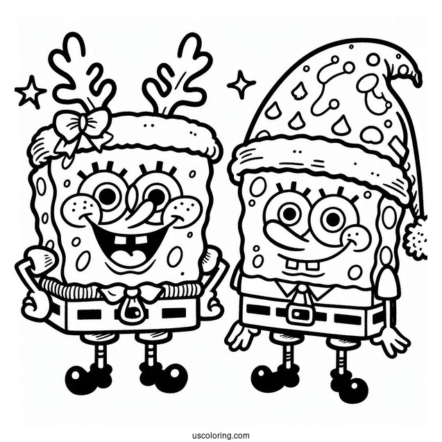 SpongeBob And Patrik Dressed Up As Santa For Christmas