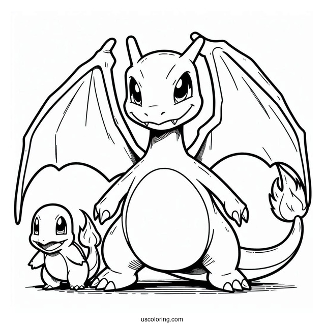 Charizard Standing Behind Charmander