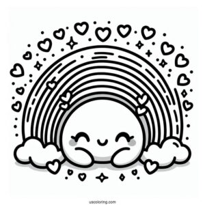 Small Rainbow Coloring Page Surrounded By Love Hearts For Kids