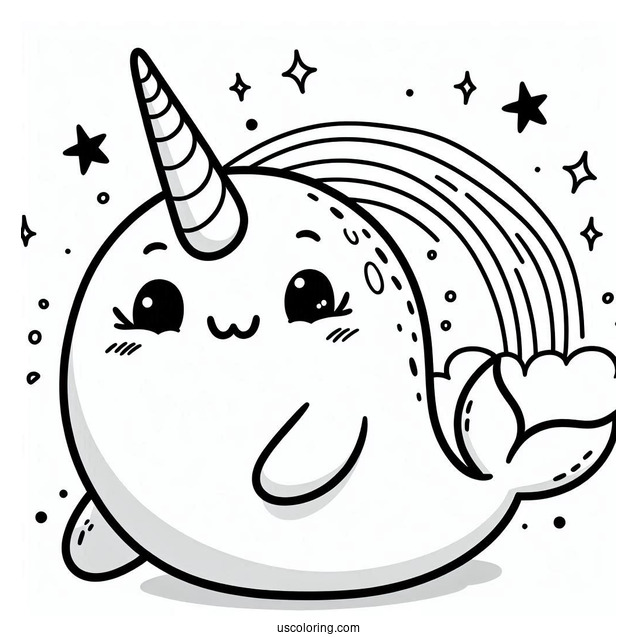 Easy Cartoon Narwhal Coloring Page For Preschoolers