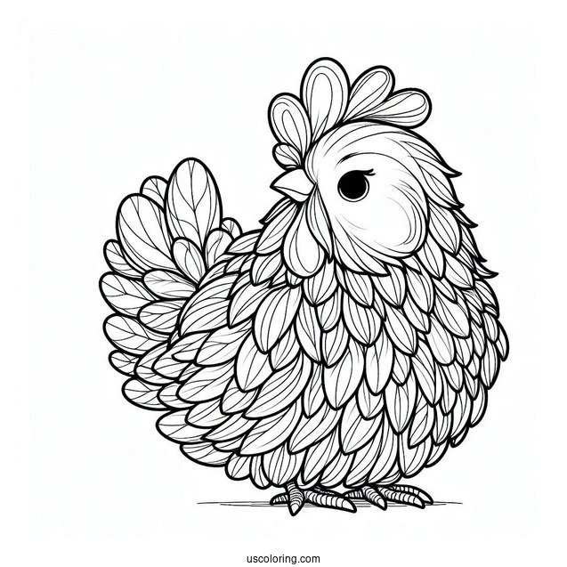 Coloring Page Of a Silkie Chicken