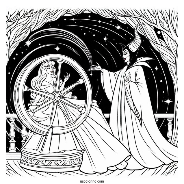 Sleeping Beauty Coloring Page Of Maleficent Guiding Princess Aurora To The Spinning Wheel