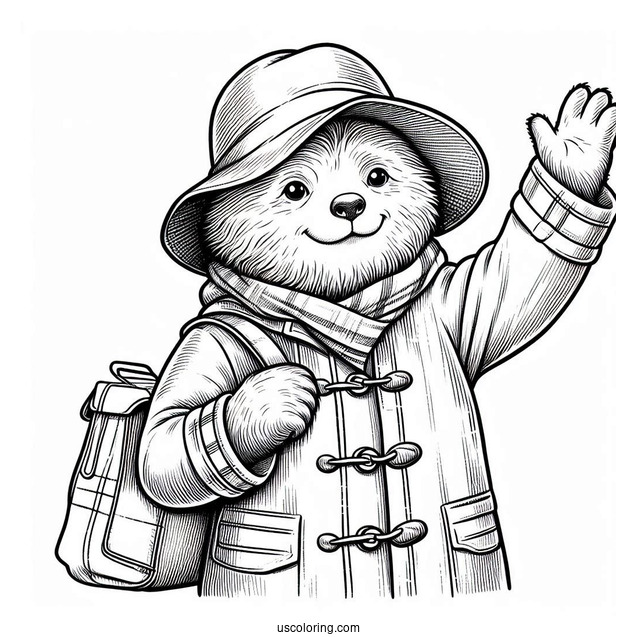 Paddington Coloring Page Waving His Hand
