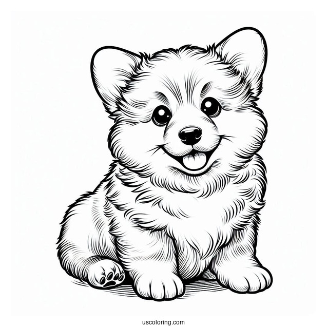 Fluffy Corgi Coloring Page Puppy