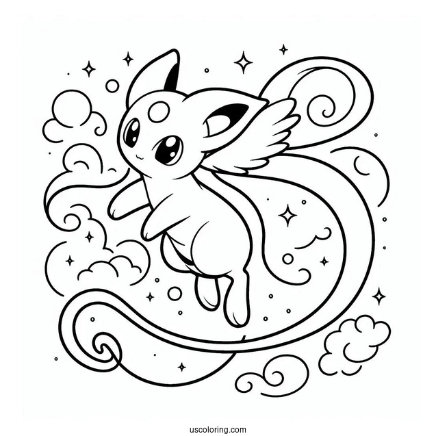 Mew Coloring Page Flying In The Air