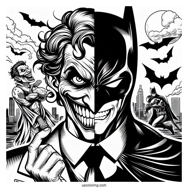 Detailed Joker Vs Batman Coloring For Adults