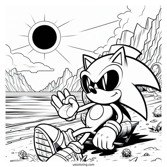 Chilling Sonic Exe Coloring Page On The Beach