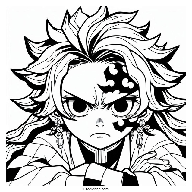Angry Tanjiro Coloring Page In Battle