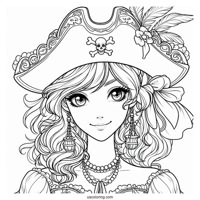 Pretty Female Pirate Coloring Page