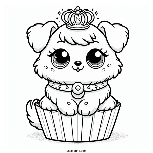 Palace Pets Coloring Page Of Muffin With Collar And Crown For Preschoolers