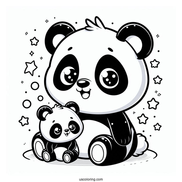 Cartoon Panda With Baby Coloring For Kids