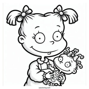 Rugrats Coloring Page Of Simple Angelika Pickles Smiling While Holding Doll