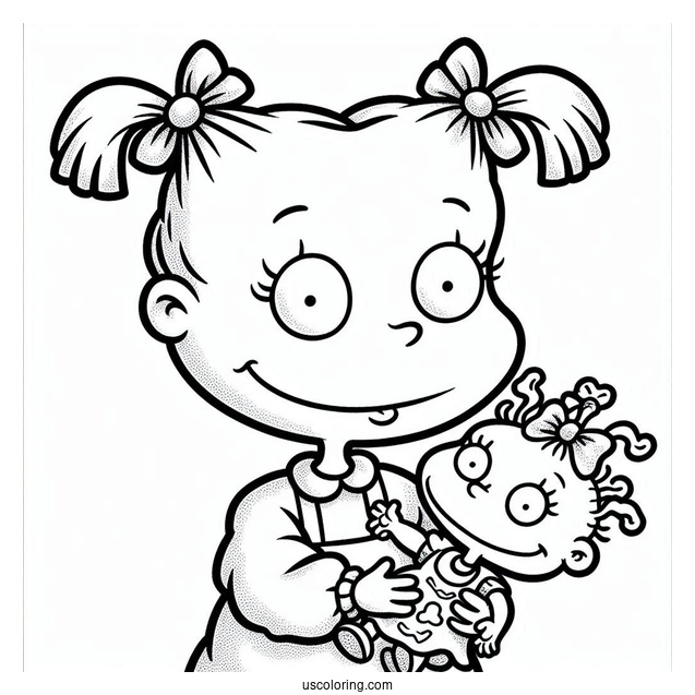 Rugrats Coloring Page Of Simple Angelika Pickles Smiling While Holding Doll