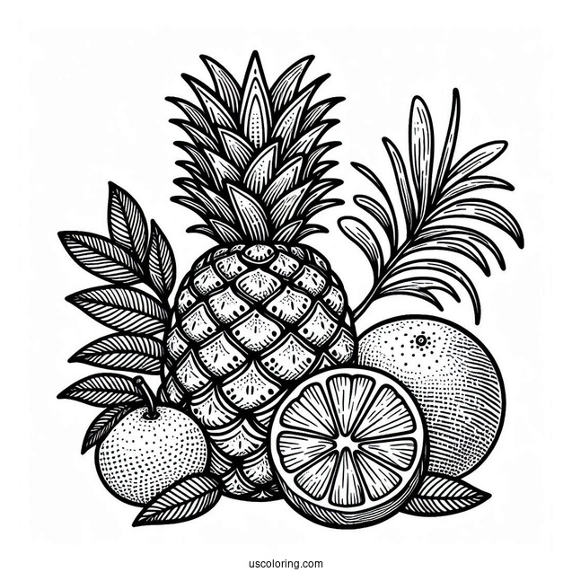 Pineapple And Oranges Coloring Sheet