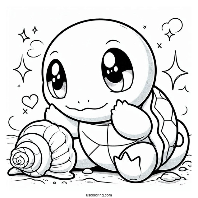 Squirtle Coloring Page Oof Looking At Seashell