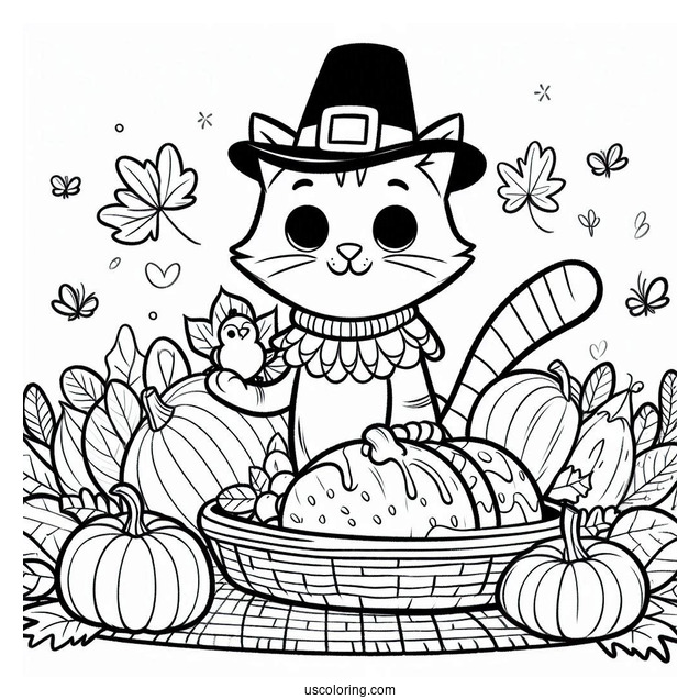Thanksgiving Themed Pete The Cat Coloring Page