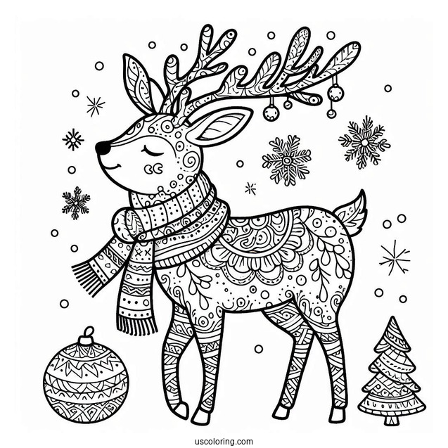 Christmas Themed Reindeer To Color For Adults