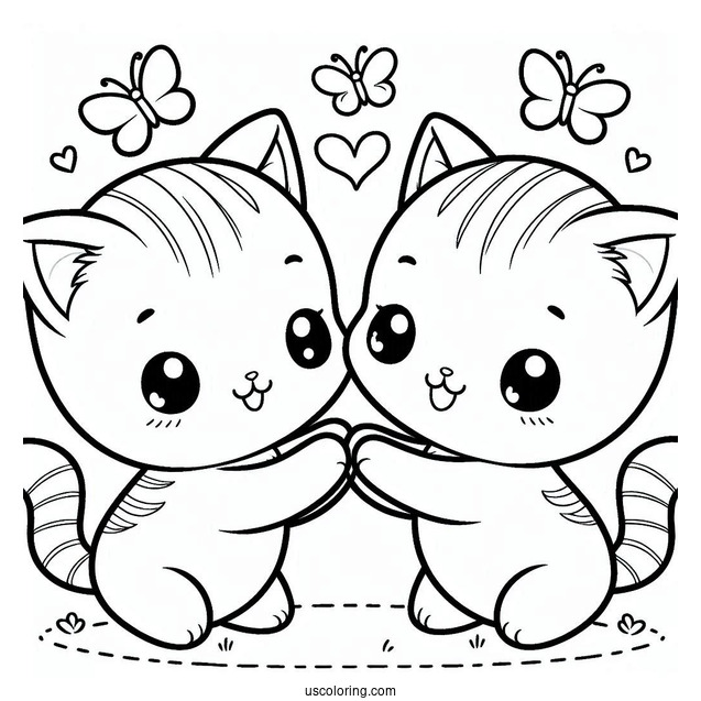 Two Cute Coloring Page Cats Playing For Kids