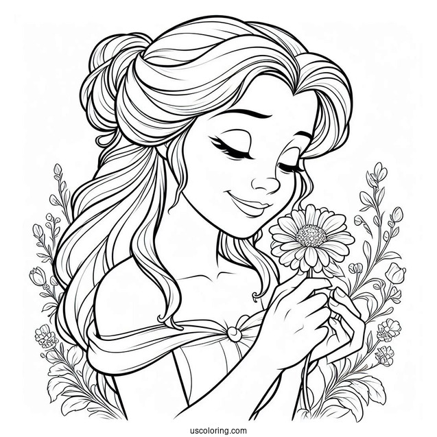 Smiling Belle Smelling a Wild Flower To Color