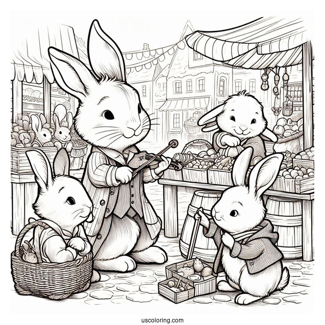 Peter Rabbit Coloring Page With Friends In The Market