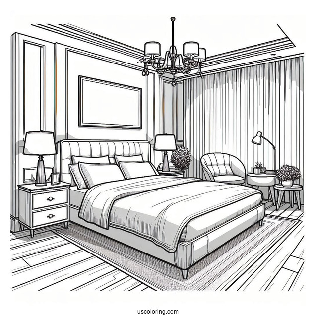 Sleek Modern Bedroom Coloring Page