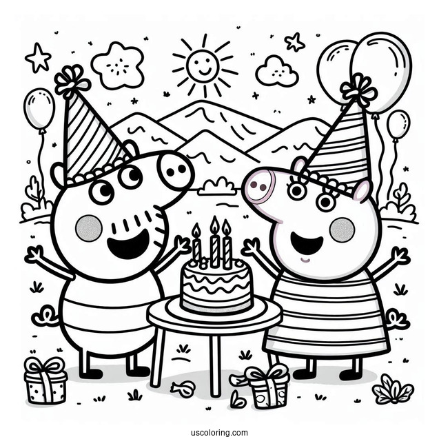 Peppa And George Have A Party Coloring Page
