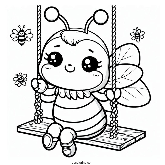 Bee Coloring Page Playing On A Swing Set For Kids