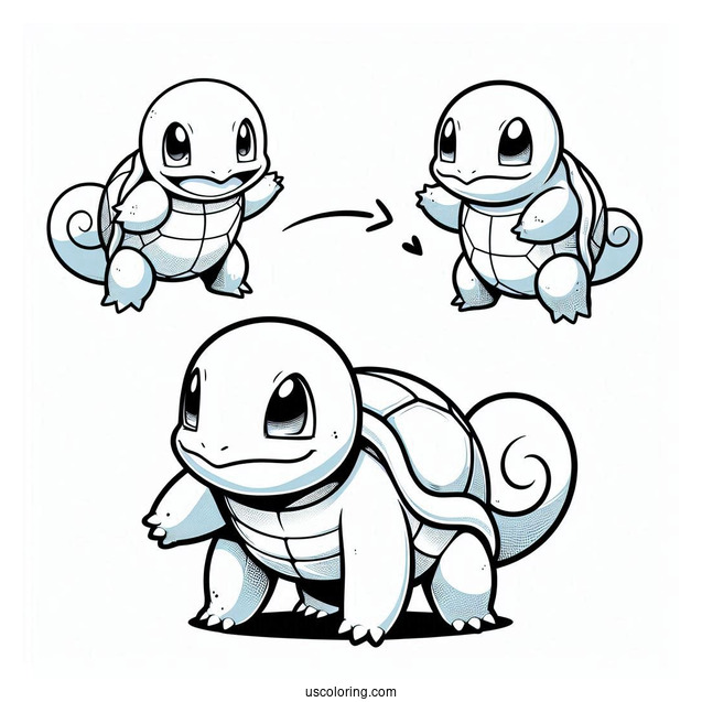 Squirtle Coloring Page With Wartortle, And Blastoise Evolution