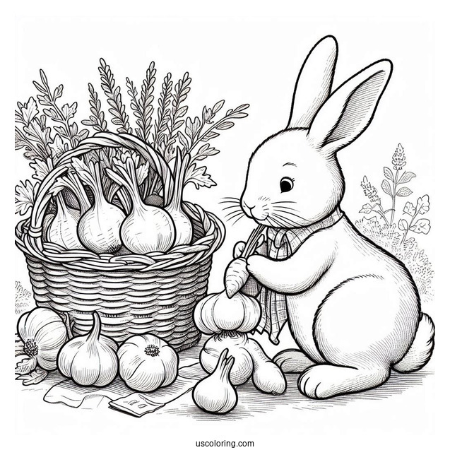 Peter Rabbit Coloring Page Harvesting Garlics With Benjamin Bunny