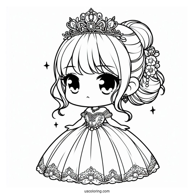 Chibi Princess Coloring Page In Ball Gown