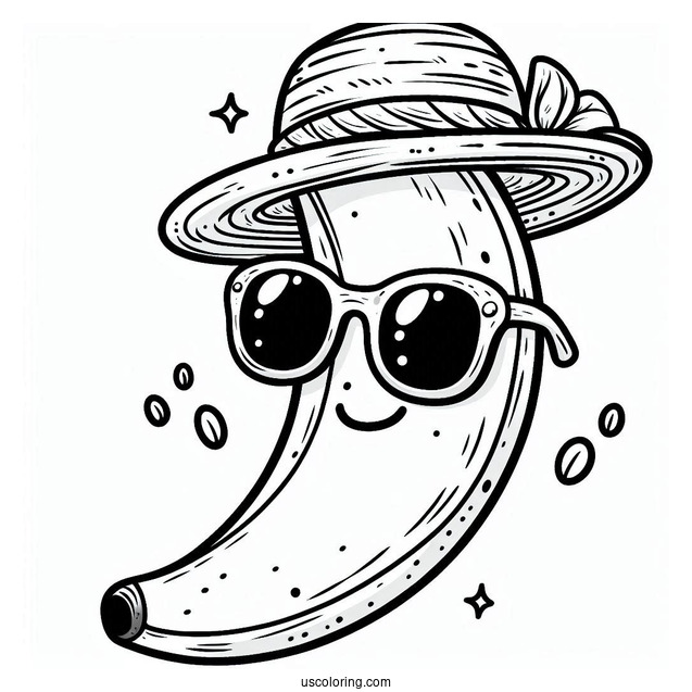 Banana Coloring Page With A Hat And Sunglasses For Kids