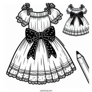 Cute Dress Coloring Page With Bow At the Waist