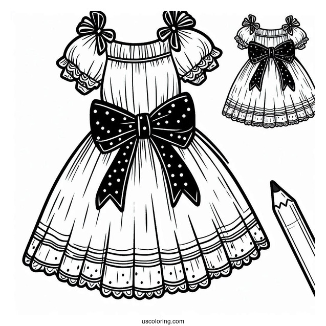 Cute Dress Coloring Page With Bow At the Waist