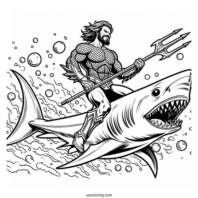 Aquaman Coloring Page Riding On A Shark