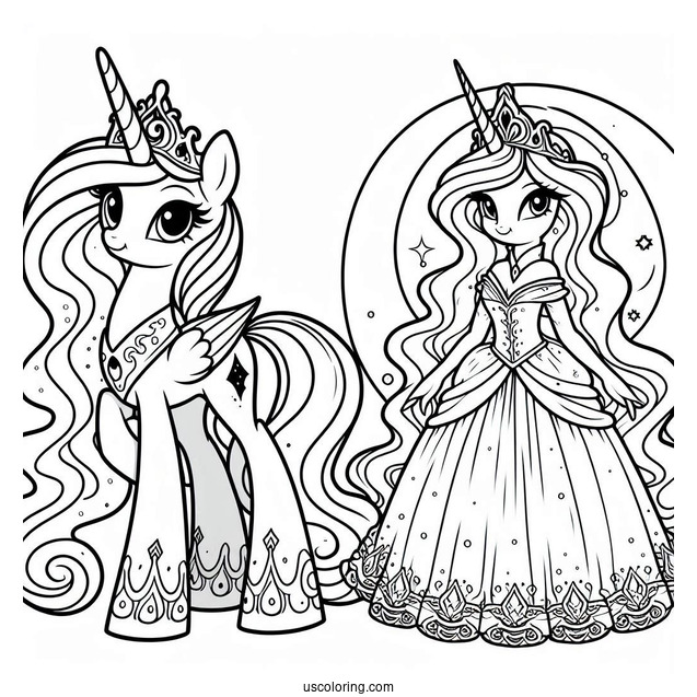 Princess Celestia Coloring Page And Princess Luna In Dresses