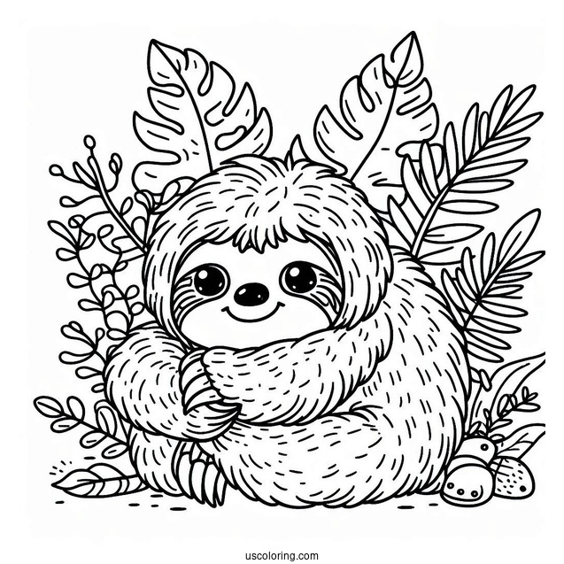 Easy Baby Sloth Coloring Sheet For Preschoolers