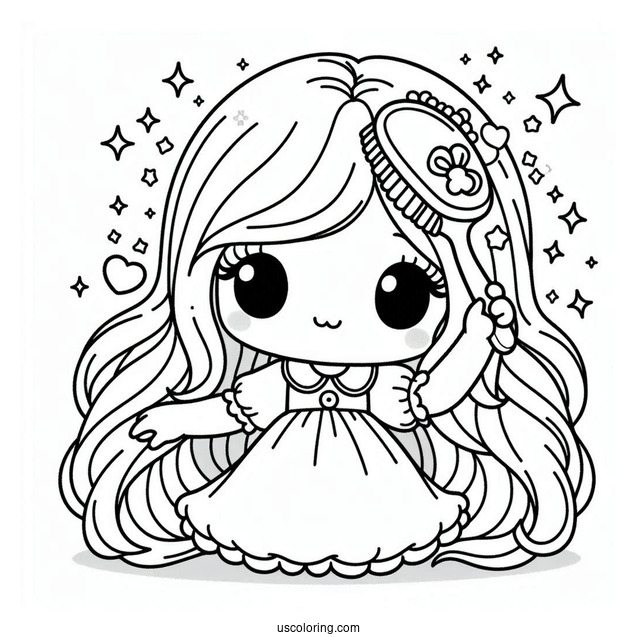 Kawaii Precious Moments Coloring Page Of Girl Brushing Hair