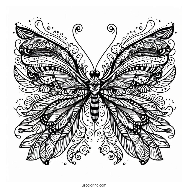 Butterfly Coloring Page Zentangle With Elaborate Wings