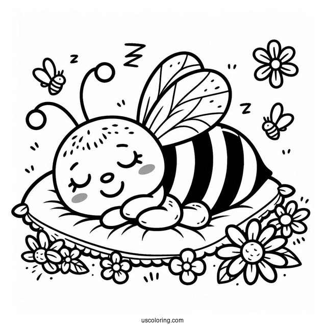 Sleeping Bee Coloring Page For Preschoolers