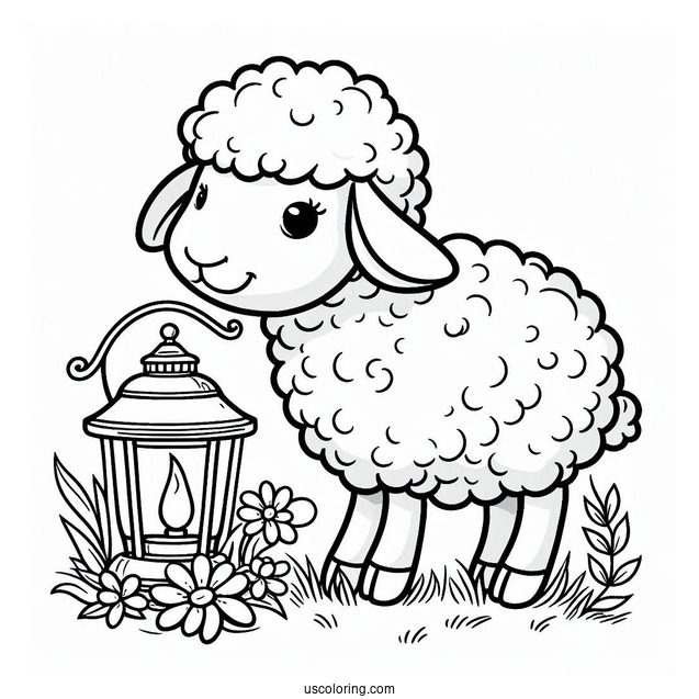 Mother Sheep And Lamp On Grass Coloring